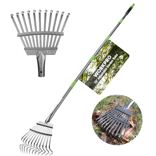 Rake Small Rake for Leaves with 72” Adjustable Long Handle