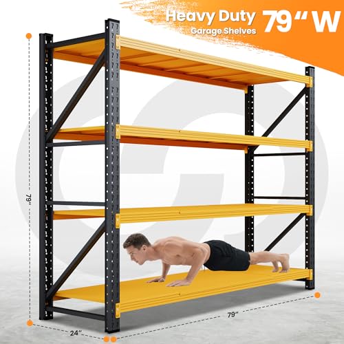 79” Wide Heavy Duty Metal Garage Shelving (Black Yellow / 79"Wx24"Dx79"H)