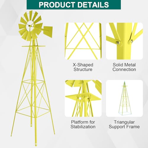 8FT Ornamental Windmill Backyard Garden Decoration Weather Vane