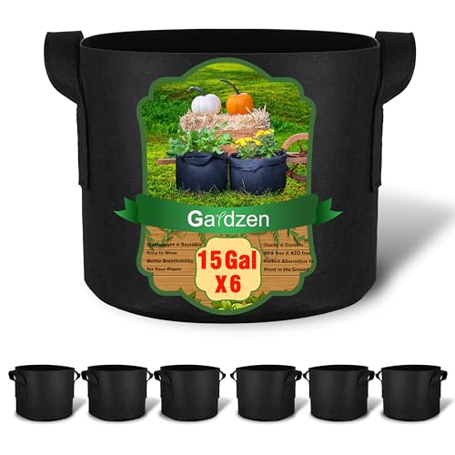 6 Pack 15 Gallon Grow Bags Fabric Pots with Heavy Duty Handles (6 Count)