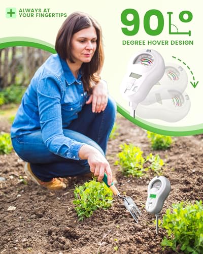 6-in-1 Soil Moisture Meter with 3 Probes, PH/Sunlight/Soil Moisture/Fertility with 3 Removable Probe, Digital Air Temp/Humidity, Soil Tester for Garden, Lawn, Indoor and Outdoor Plants (3 Count)