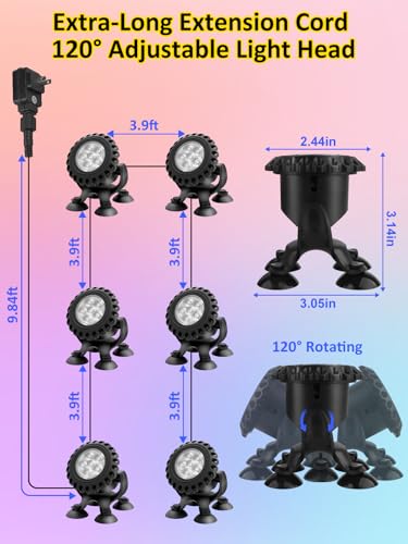 Colored Pond Lights LED Underwater with Remote Control 6 Heads (Multicolor / Set of 6)