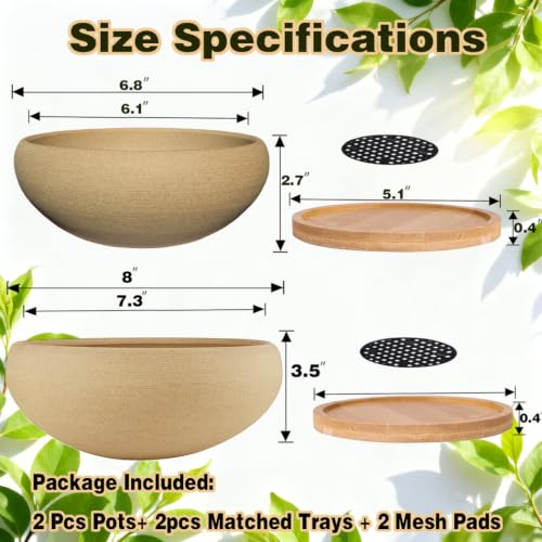 2 Pack 8+6 Inch Plant Pot (8"+6.8")