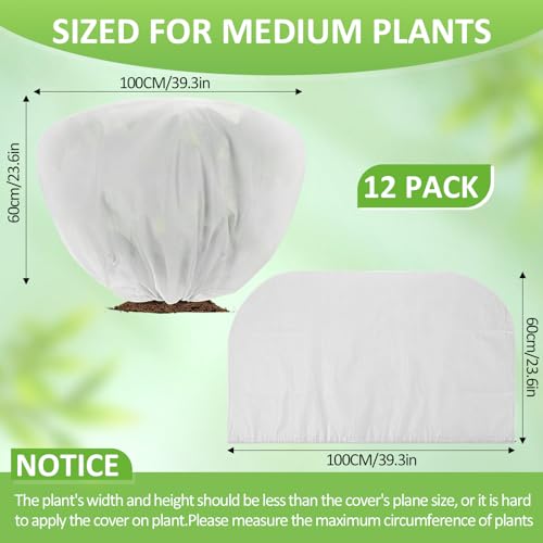 18 Pcs Winter Plant Covers Freeze Protection 39.4x23.6 Inch Horizontal Shrub Tree Plant Protection Bags Frost Blanket with Drawstring for Fall Winter Outdoor Garden Planting (White)