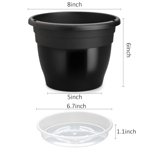 10 Pack 8 Inch Black Nursery Pots with Drainage Holes and Saucers (Black / 8 inch+10 trays)
