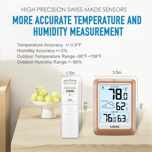 Indoor Outdoor Thermometer Wireless Weather Station (khaki)