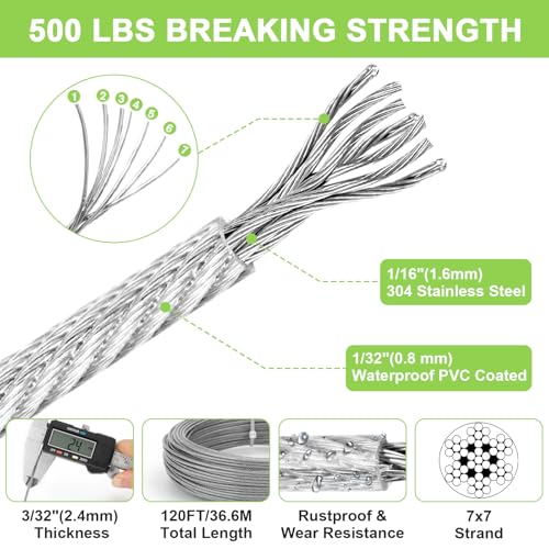 120ft 1 16" Stainless Steel Wire Rope Kit