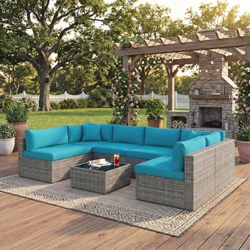 Patio Sectional Furniture Set (Light Blue / 7 Pieces)