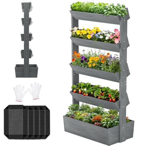 Wood Vertical Raised Garden Bed (Gray Wood Color / 18 x 30 x 67in, 5 Tier)