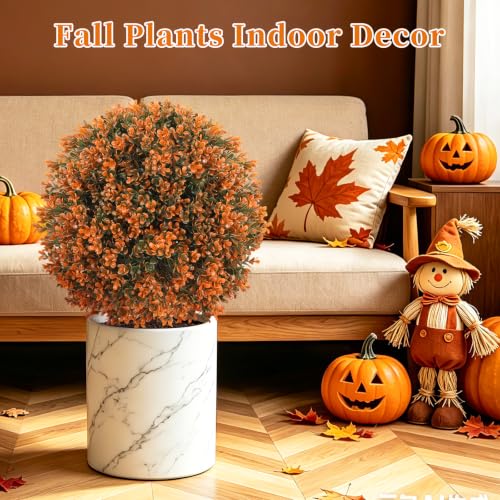 2 Pcs 24" Artificial Fall Boxwood Topiary Balls with Ground Spike (Fall Boxwood)