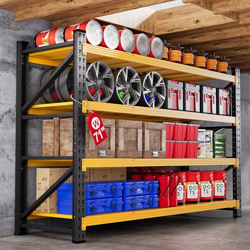 71.3” Wide Heavy Duty Metal Garage Shelving (Black Yellow / 71"Wx24"Dx70"H)