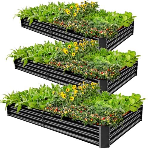 3 Pack 6×3×1ft Galvanized Metal Raised Garden Bed (Gray / 6×3×1ft)