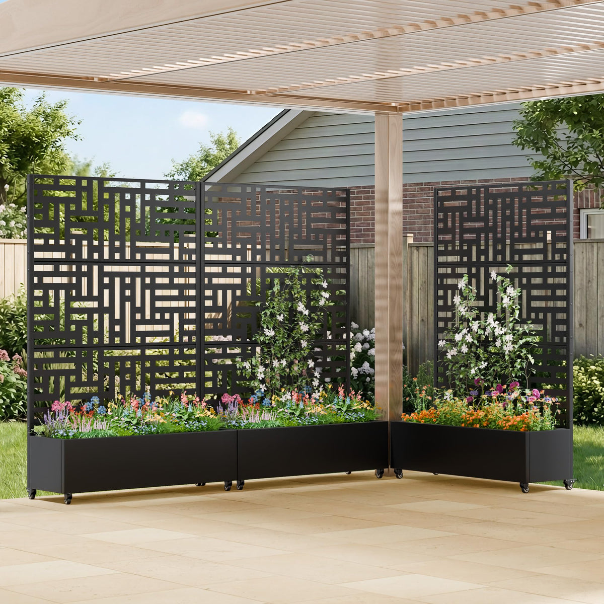 Metal Raised Garden Bed with Trellis and Wheels