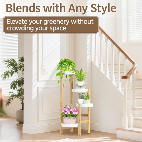 Plant Stand Table Tall for Indoor Corner (Simple White-Bamboo / 4 Tier)