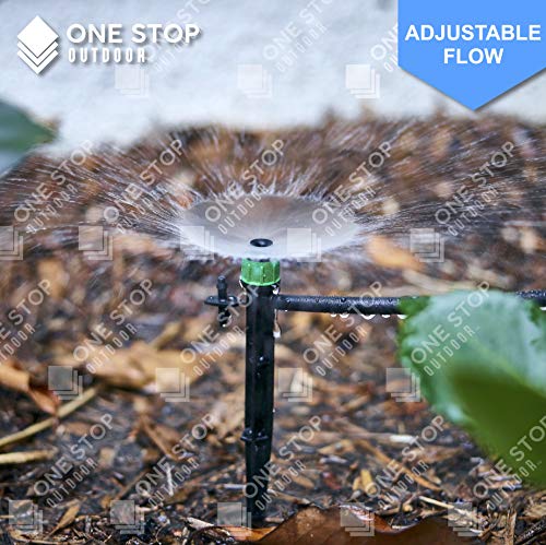 100-PACK) - 1/4" Inch 360 Degree Drip Emitter On 5" Stake Sprayer Adjustable Flow 0-20 GPH, Fits 1/4 (4-6mm) Irrigation Tubing - Micro Bubbler Drippers for Drip Irrigation (100 Pack Dripper on Stake)