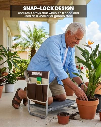 Foldable Garden Kneeler Seat Heavy Duty [Upgraded Widened Thick Kneeling Pad] Garden Stool with Large Garden Tool Bags with Pockets