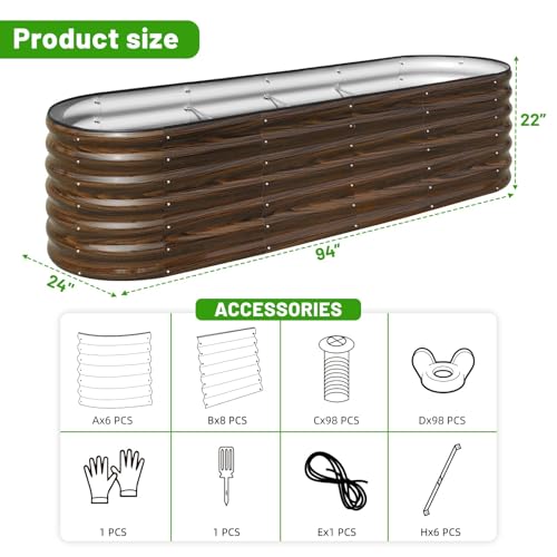 2 Pack Galvanized Steel Raised Garden Bed Kit (Brown / 8x2x2ft(2 Pack))