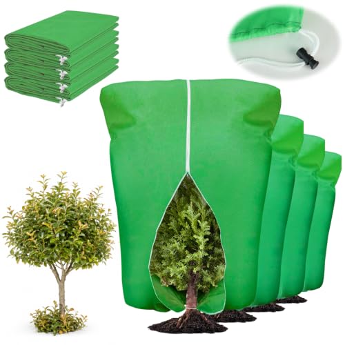4 Pcs Plant Covers Frost Protection Bag 90"X75" Winter Reusable Plants Jacket with Zipper Drawstring Large Plant Protection Wraps Bags Frost Blanket for Winter Outdoor Garden Plants (90 x 75 Inch（4 Pcs） / Green)