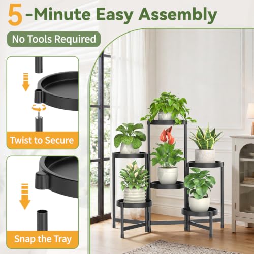 Plant Stand Indoor Outdoor Tall With Grow Lights (Black with Light / 6 Tier)