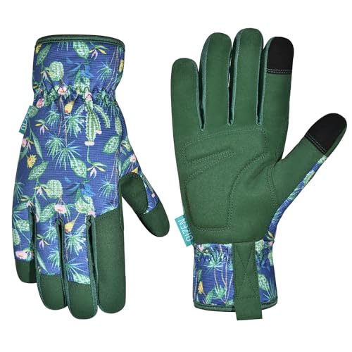Gardening Gloves for Women and Men (Medium / Blue-green Flowers)