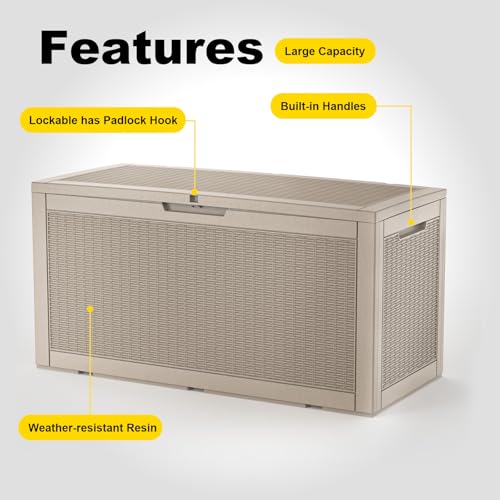 120 Gal Deck Box Waterproof Outdoor Storage Box Gray