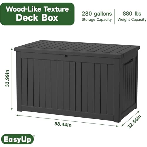 280 Gal Waterproof Deck Box Outdoor Storage Box Black