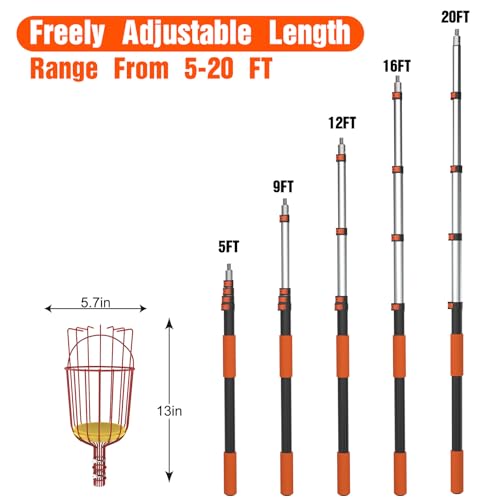 26FT Reach Fruit Picker Pole with Basket Telescoping