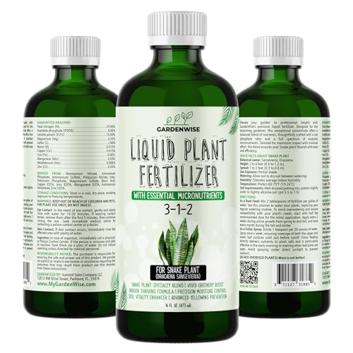 3-1-2 Liquid Fertilizer Concentrate with Micronutrients - Ideal Snake Plant Food for Sansevieria (Dracaena trifasciata), Indoor Plant Care (32 OZ) (16 Fl Oz)