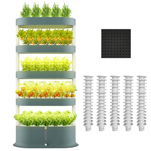 5-Tier 80-Pod Hydroponics Growing System Kit, Vertical Hydroponic Tower with LED Grow Light & Quiet Water Pump,Self-Watering Indoor Herb Garden for Herbs, Lettuce & Vegetables