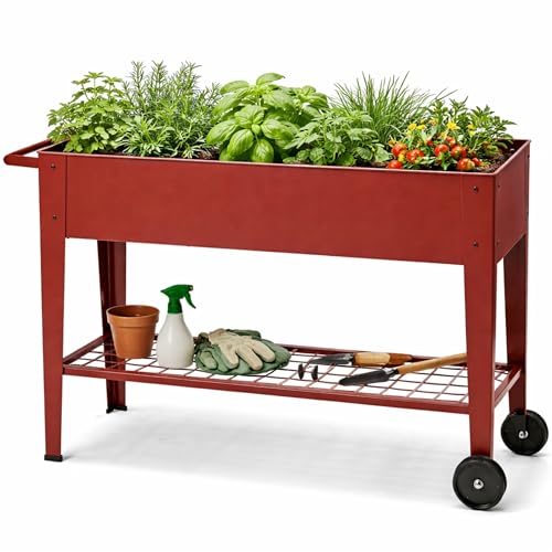 Elevated 40" Raised Garden Bed Outdoor with Wheels & Shelf for Mobility