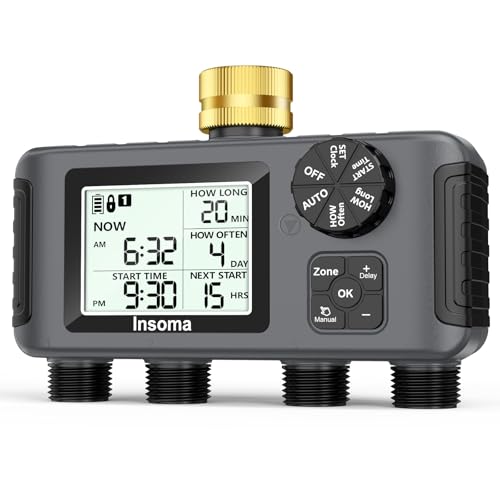 4 Zones Sprinkler Timer with Brass Inlet (Black / 4 Outlets)