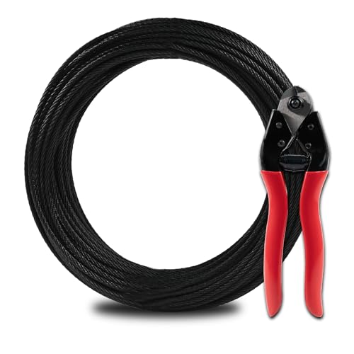 100FT 1 8" Stainless Steel Cable Black 7x7 Strands Aircraft Cable T316 Wire Rope with Cable Cutter 1800lbs Breaking Strength for Deck Cable Railing (100 Foot)