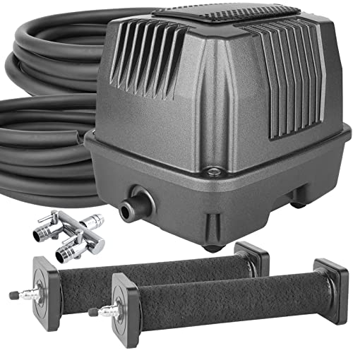 All-in-One Koi Pond Aerator for Outdoor Ponds 10000-15000 Gallons, Pond Air Pump Pond Aeration System with Self-Sinking Airline Flow Control Rubber Air Diffuser