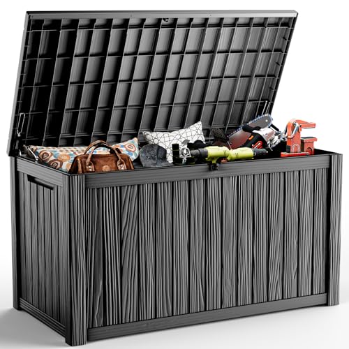 200 Gal Deck Box Resin Waterproof Outdoor Storage Box Black
