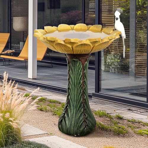 24.4” Tall Outdoor Concrete Bird Bath
