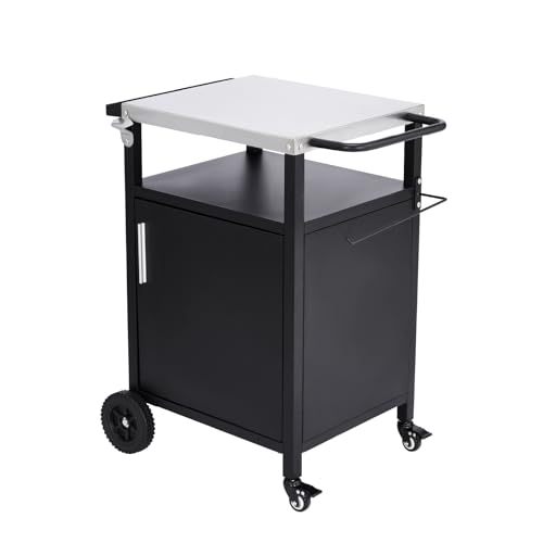 Outdoor Grill Cart with Storage (Silver With 1 Door Storage Cabinet)