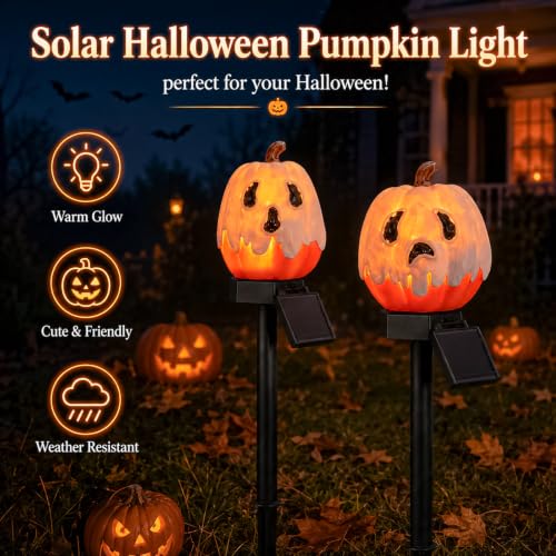 Solar Pumpkin Lights Outdoor Halloween Pumpkin Solar Lights (C-Orange)