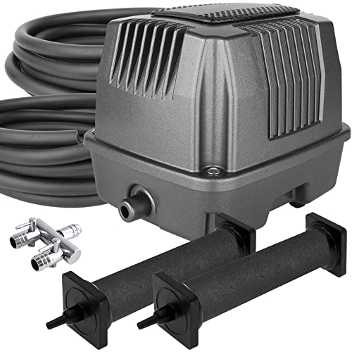 All-in-One Koi Pond Aerator for Outdoor Ponds 5000-10000 Gallons, Pond Air Pump Aeration System with Self-Sinking Airline Flow Control Rubber Air Diffuser