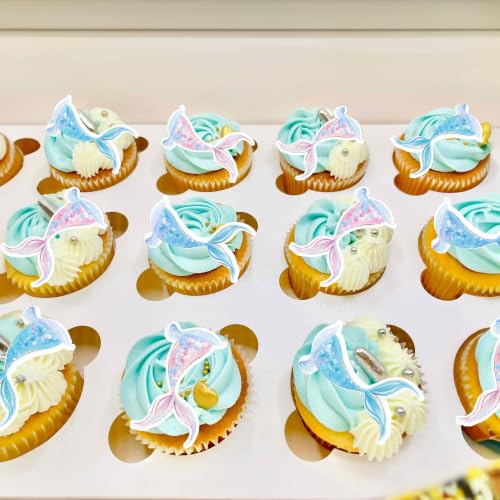 60Pcs Edible Colorful Mermaid Tails Cupcake Toppers Mermaid Cupcake Picks for Under The Sea Party Decoration Baby Shower Girls Mermaids Birthday Ocean Theme Bridal Shower Wedding Supplies (Blue Pink Purple)