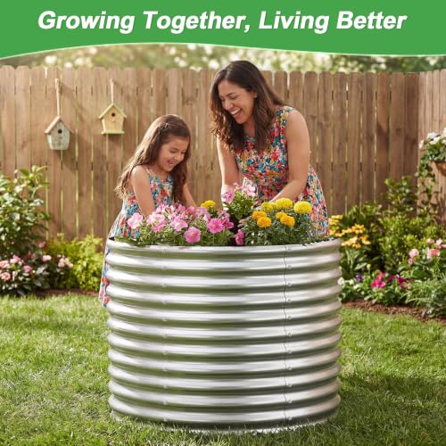 2 Pack 3x3x3ft Round Galvanized Raised Garden Bed Outdoor Metal Planter Bed Box for Vegetables Gardening (2 Count)