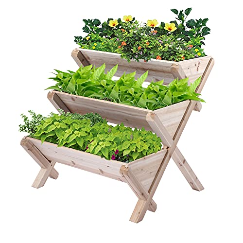 3 Tiers Wooden Vertical Raised Garden Bed with Legs