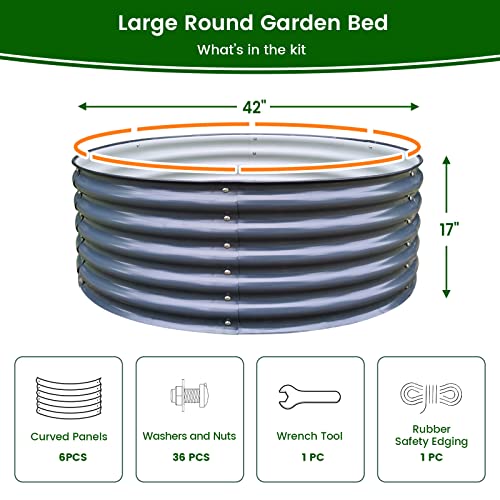 17" Tall 42" Round Galvanized Raised Garden Bed Kit