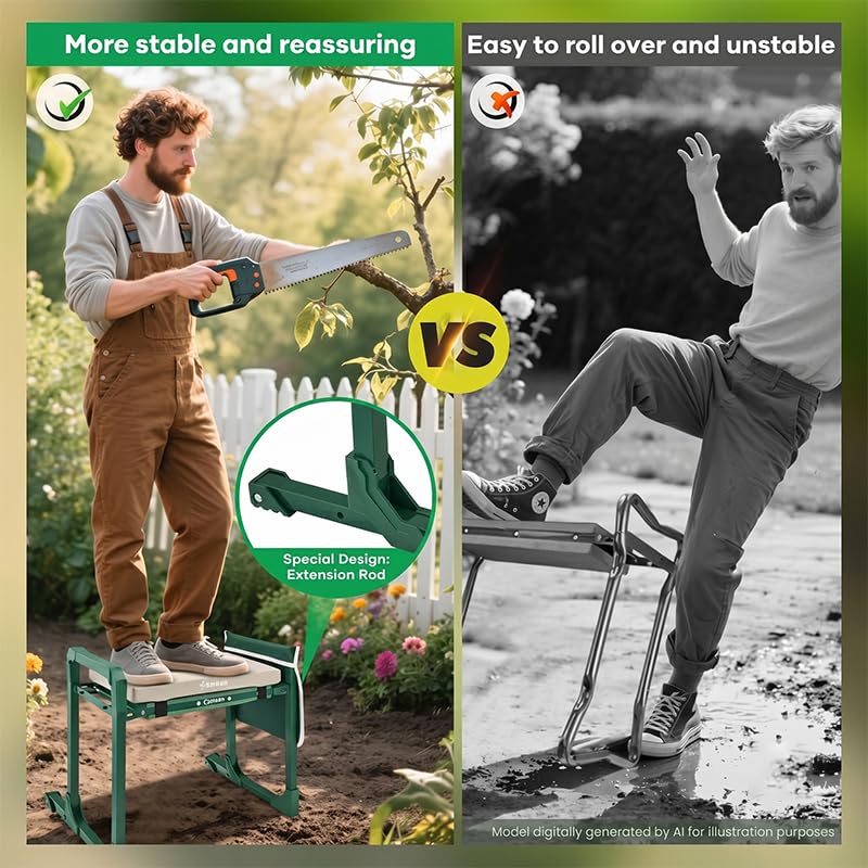 Garden Kneeler and Seat Foldable Gardening Stool with Extendable Legs
