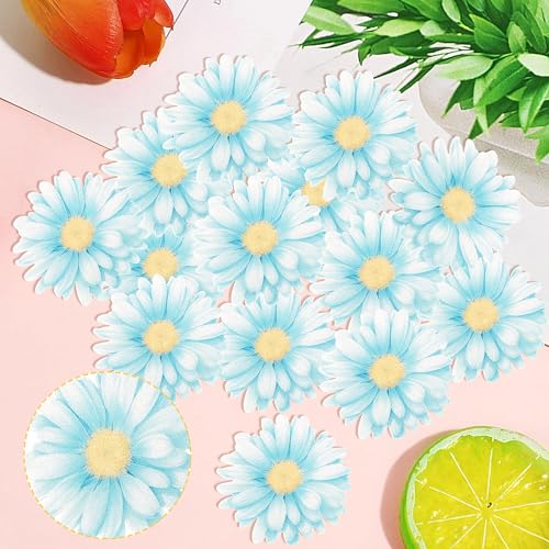 60 PCS Edible Daisy Cupcake Toppers Wafer Paper Daisy Cupcake Picks Edible Daisies Wildflower Birthday Party Decorations for Baby Shower Wedding Birthday Party Cake Food Decorations Supplies Blue (60 Count)