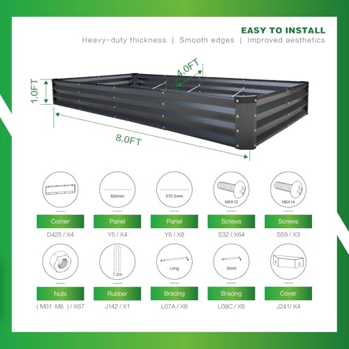 GARDMAX 8x4x1FT Galvanized Raised Garden Bed Kit