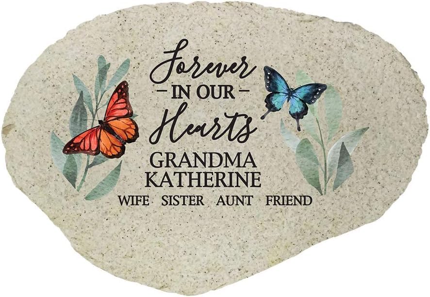 Flowers and Butterflies Forever in Our Hearts Personalized Memorial Garden Stone (Flowers & Butterflies / Small)