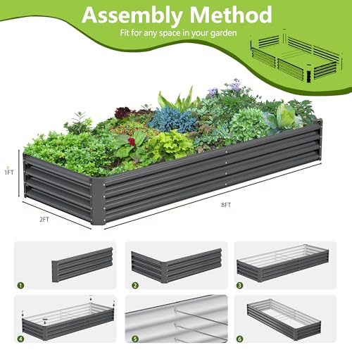 2PCS 8x2x1FT Galvanized Raised Garden Bed (2 Count)