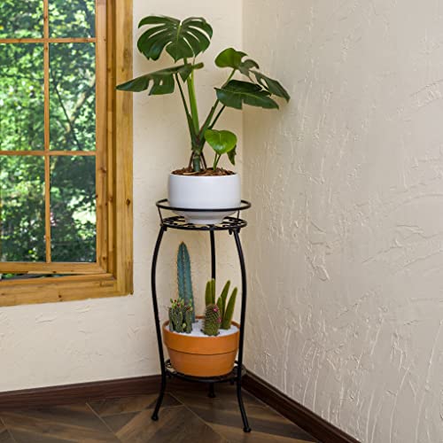 2 Tier Tall Black Metal Plant Stand Indoor Outdoor