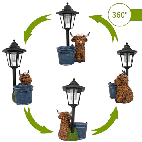Solar Highland Cow Outdoor Statue