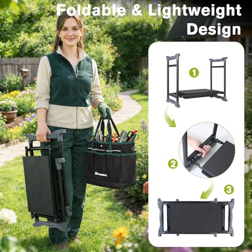 Garden Kneeler and Seat with Umbrella (Beige & Green)